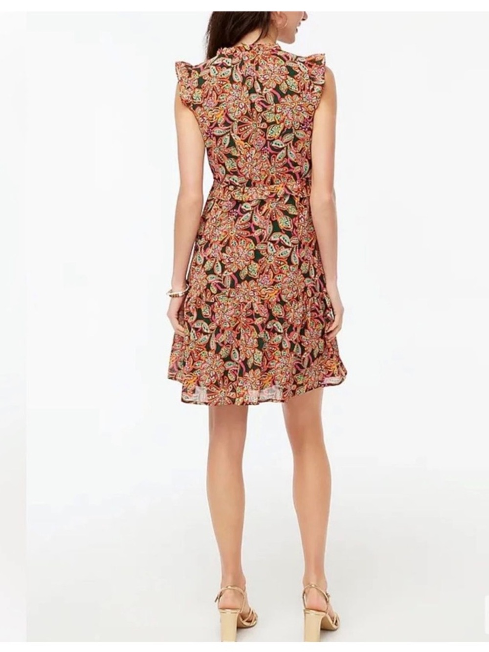J.Crew Tropical Floral Ruffle V-neck Mini Dress Womens 16 - Picture 2 of 7